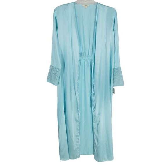 Flora Satin Blue Floral Lace Sleeve Robe Large Coquette Delicate Dainty Cottage - Picture 1 of 4